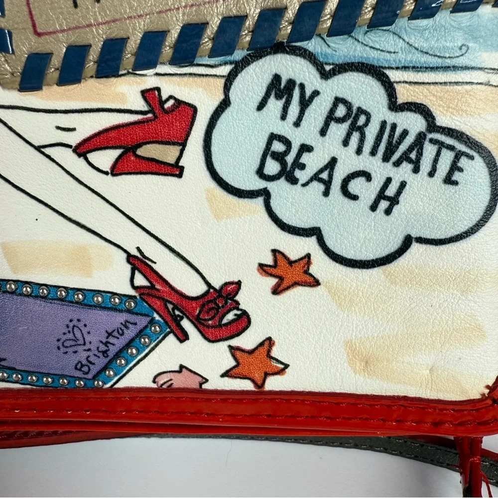 Vintage Brighton Hand Painted Leather Beach Art Crossbody Bag Purse